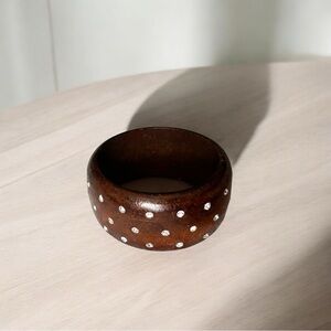 Brown Wooden Bangle with Silver Accents